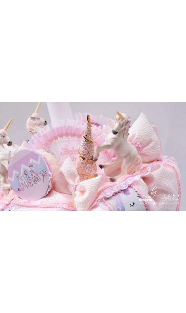 Lumanare de botez cu unicorni glam chevron pattern in roz si lila Posh Unicorn 2020 9